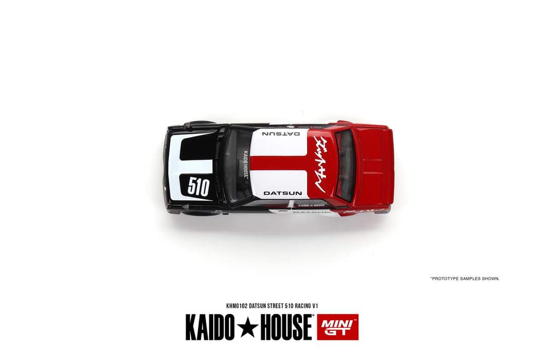 Datsun KAIDO 510 Sedan Racing V1 1:64 by Mini GT x Kaido House KHMG102 Top View