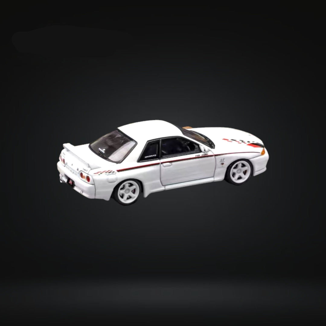 Nissan Skyline R32 GT-R 3rd Gen Nismo S-Tune White Nismo Livery 1:64 by Focal Horizon Angled Rear View