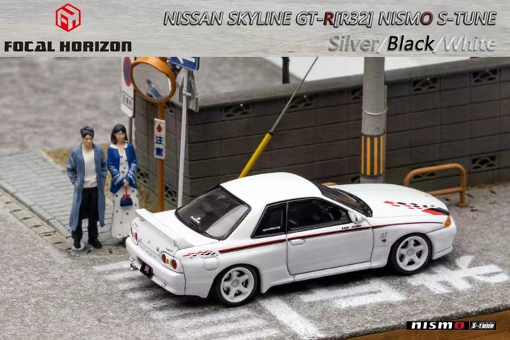 Nissan Skyline R32 GT-R 3rd Gen Nismo S-Tune White Nismo Livery 1:64 by Focal Horizon Scene Angled Side View