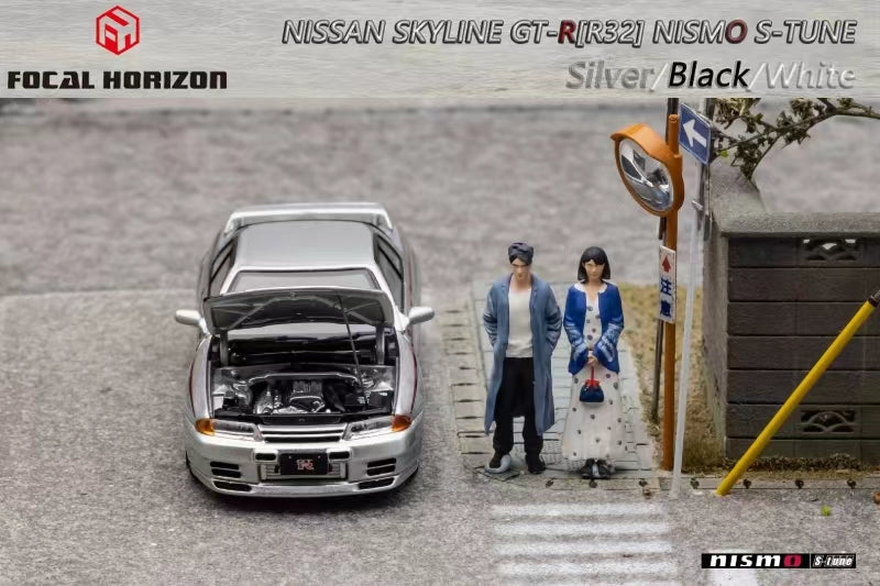 Nissan Skyline R32 GT-R 3rd Gen Nismo S-Tune Silver Nismo Livery 1:64 by Focal Horizon Scene View Open Hood