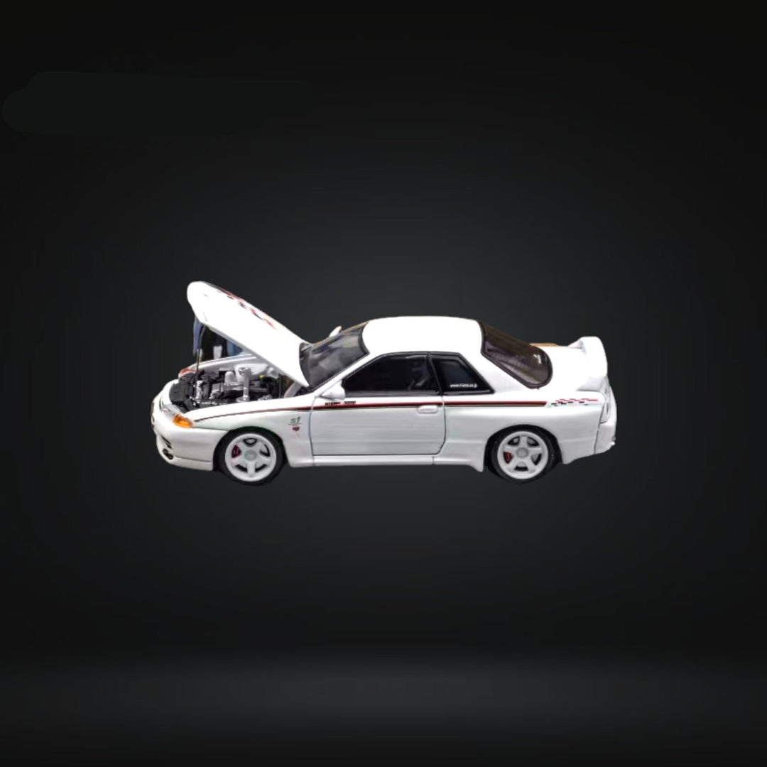 Nissan Skyline R32 GT-R 3rd Gen Nismo S-Tune White Nismo Livery 1:64 by Focal Horizon Open Hood