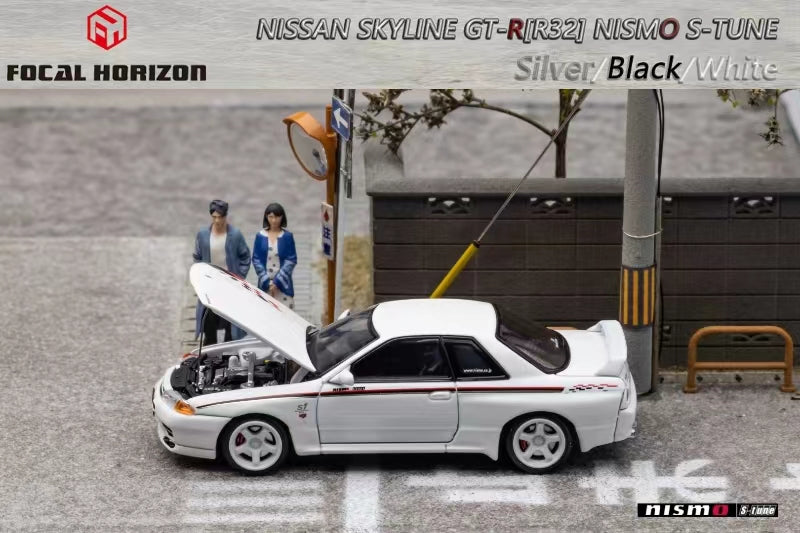 Nissan Skyline R32 GT-R 3rd Gen Nismo S-Tune White Nismo Livery 1:64 by Focal Horizon Scene Open Hood