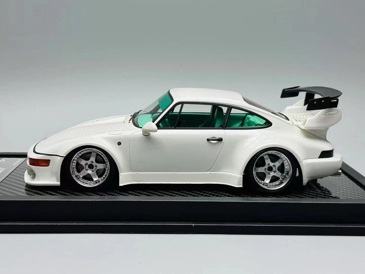 Porsche RWB 964 Slantnose White With Tiffany Green Interior Limited to 99 Pcs 1:18 Scale by VIP Side View