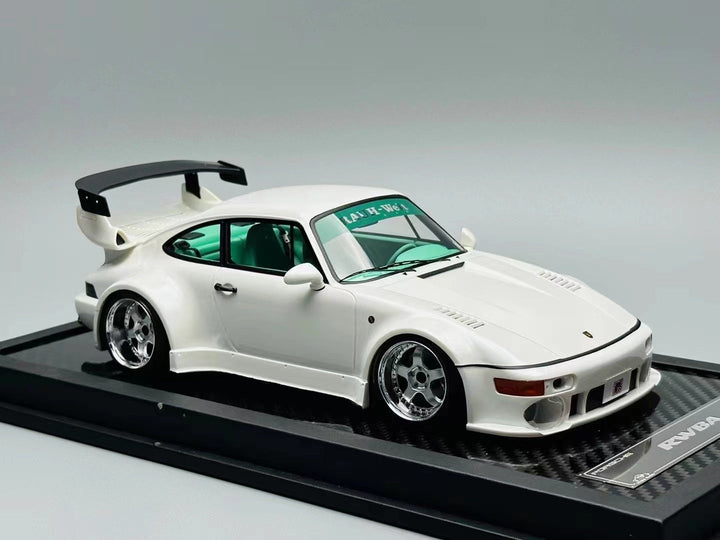 Porsche RWB 964 Slantnose White With Tiffany Green Interior Limited to 99 Pcs 1:18 Scale by VIP Angled Front View