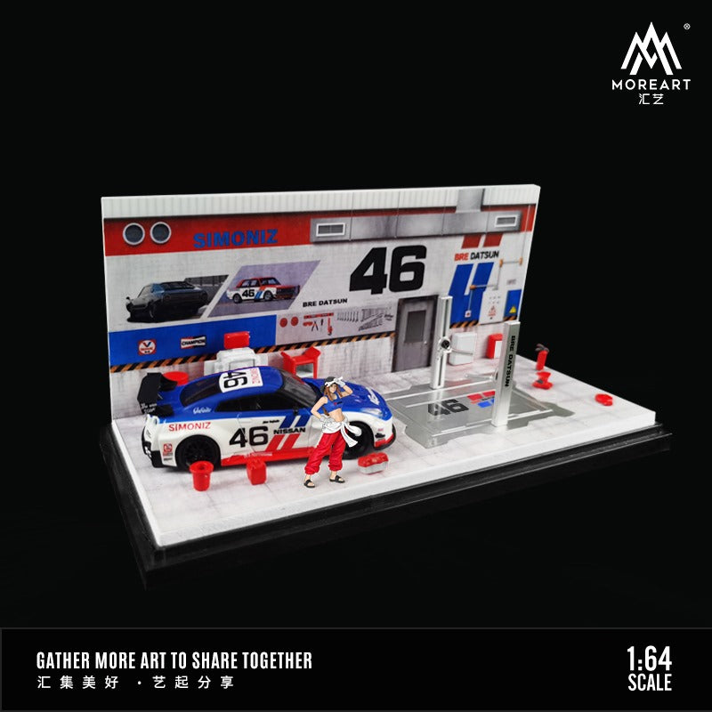 AutoMobile Repair Workshop BRE DATSUN Livery 1:64 MoreArt MO641083 Close up