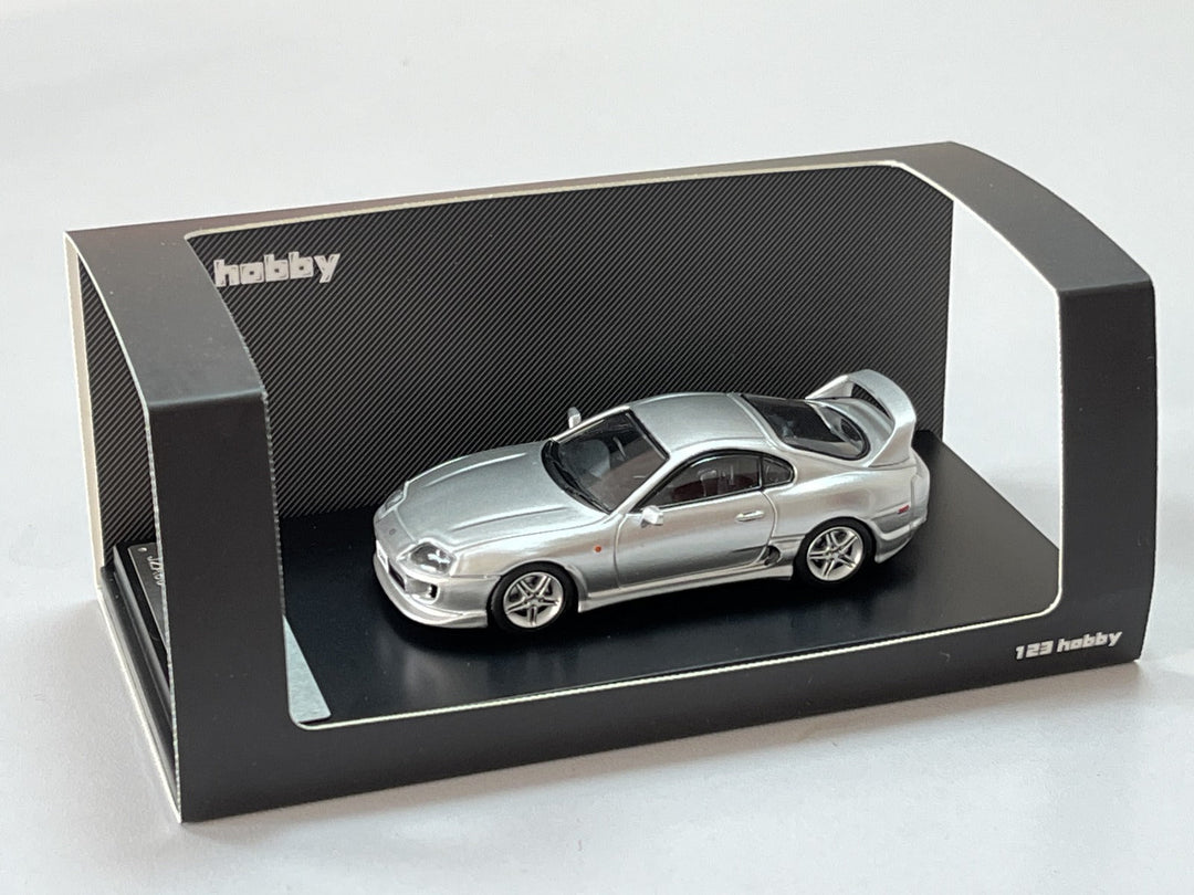 Toyota Supra JZA80Z in Silver 1:64 by 123 Hobby Package View 