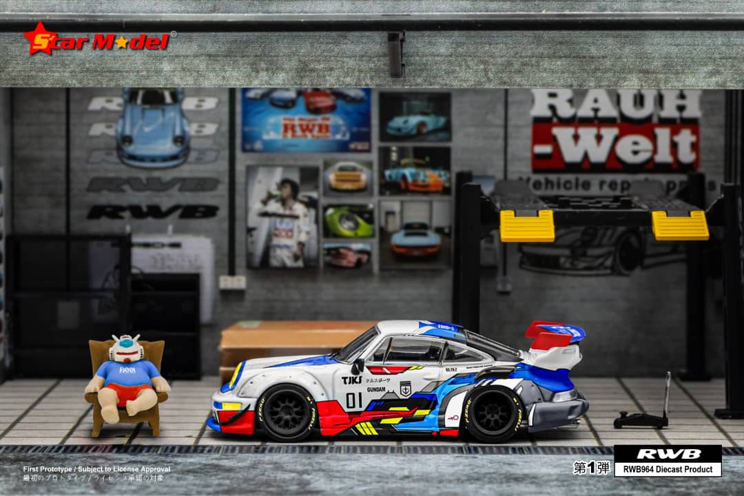 Porsche RWB 964 GT Wing Exia Robot #01 With Figure 1:64 by Star Model Scene Side View