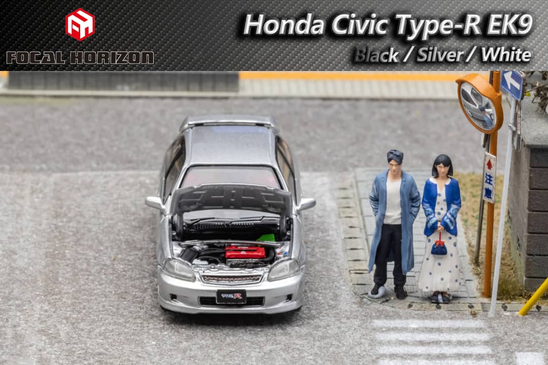 Honda Civic Type-R EK9 1st Generation in Silver 1:64 by Focal Horizon Open Hood