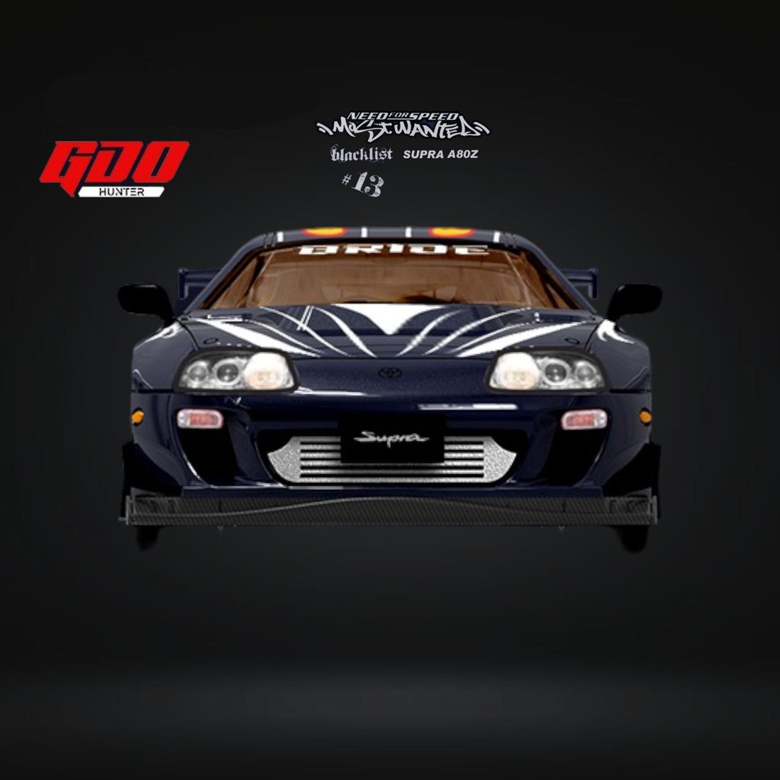 Toyota Supra A80Z NFS Most Wanted Black List #13 VIC Navy Blue 1:64 by GDO x TIMEMICRO Front View 2