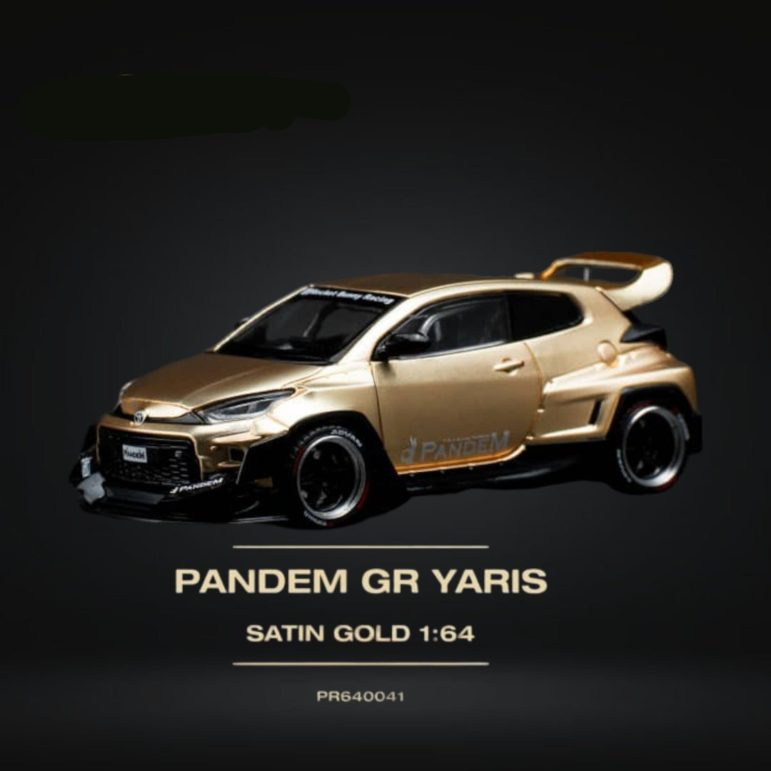 Toyota Yaris Pandem GR Satin Gold 1:64 by Pop Race PR6400041 Angled Driver Side View