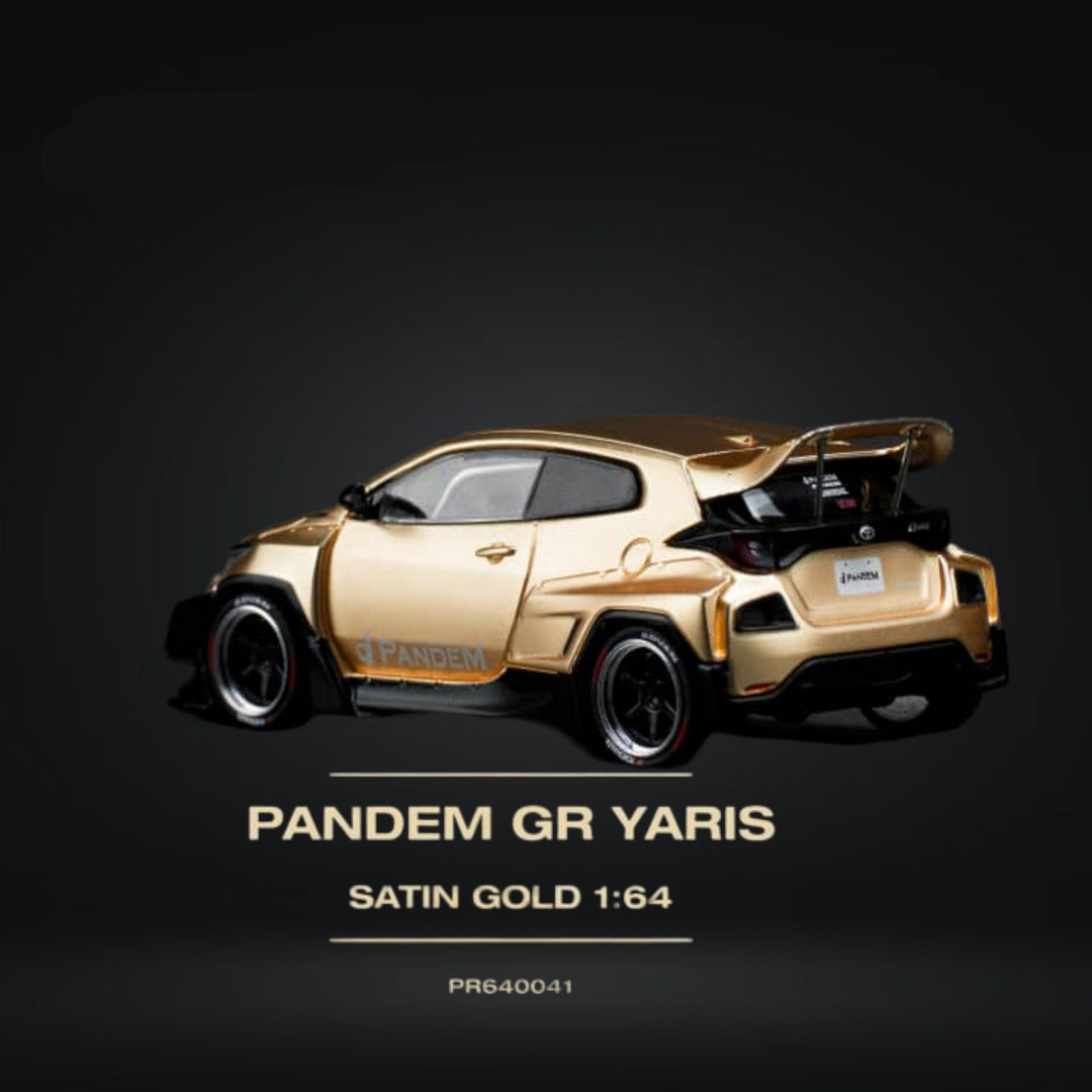 Toyota Yaris Pandem GR Satin Gold 1:64 by Pop Race PR6400041 Angled Driver Rear View