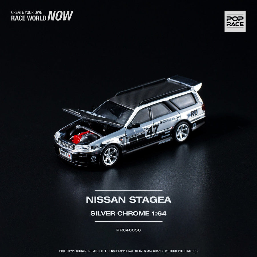 Nissan Stagea R34 Chrome Silver PR640056 1:64 by Pop Race