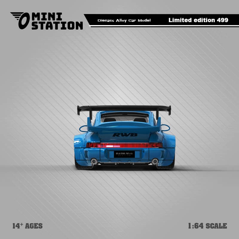 Porsche 911 964 RWB HIDEYOSHI blue Ordinary 1:64 by Mini Station Rear View