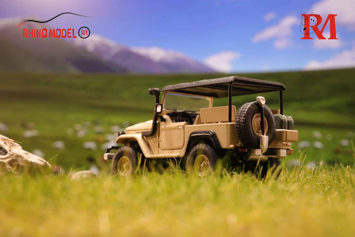 Toyota Land Cruiser FJ40 Pick Up Desert Yellow 1:64 by Rhino Model Angled Side Driver View