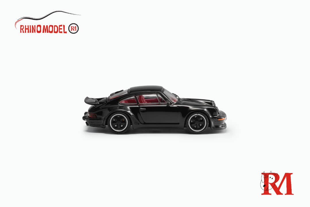 Porsche Singer Turbo 930 Modified Version Black with Red Interior 1:64 by Rhino Model Side View