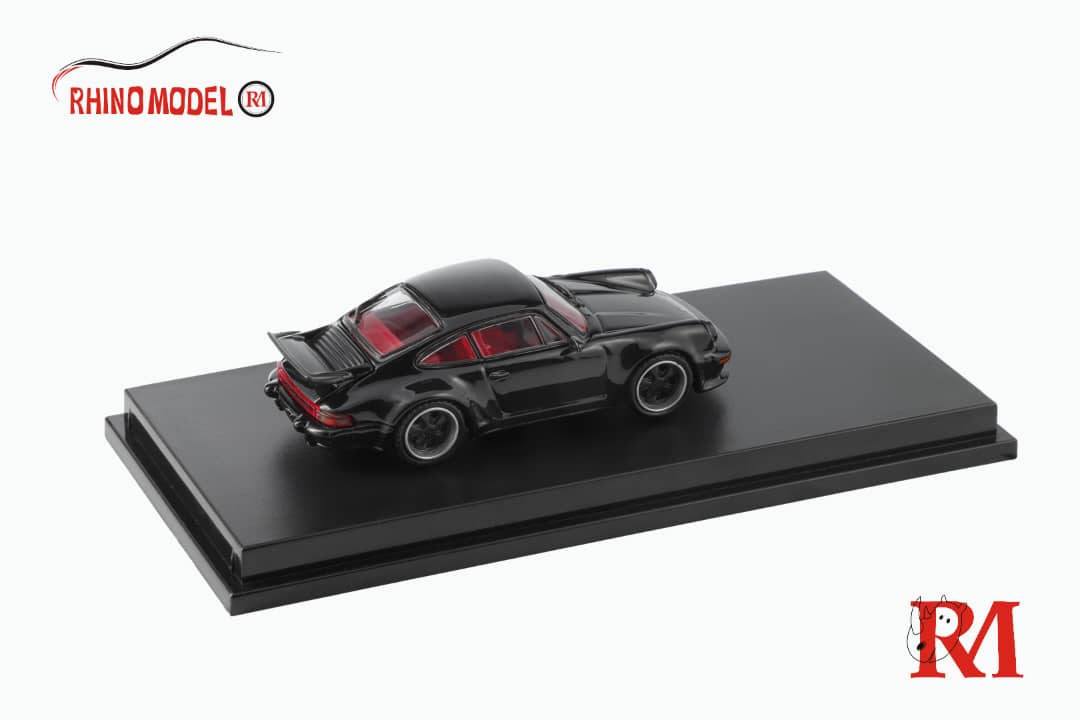 Porsche Singer Turbo 930 Modified Version Black with Red Interior 1:64 by Rhino Model Mounted Rear View