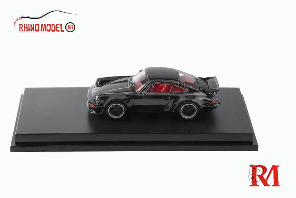 Porsche Singer Turbo 930 Modified Version Black with Red Interior 1:64 by Rhino Model Mounted Side View