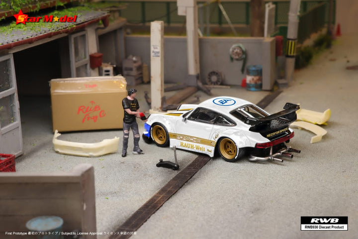 Porsche RWB 930 GT Wing NFS White Livery 1:64 by Star Model Rear View