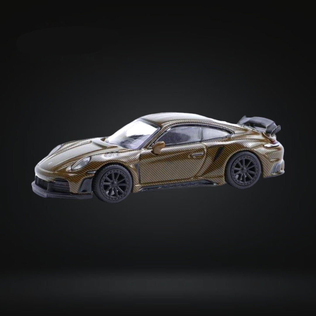 Porsche 992 Stinger GT-R Brown Carbon Edition PR640049 1:64 by Pop Race Angled Driver Side View