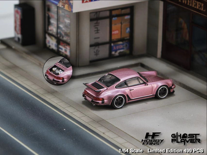 Porsche Singer 930 Turbo Study Ghost Player Custom Pink 1:64 by HobbyFans Engine View