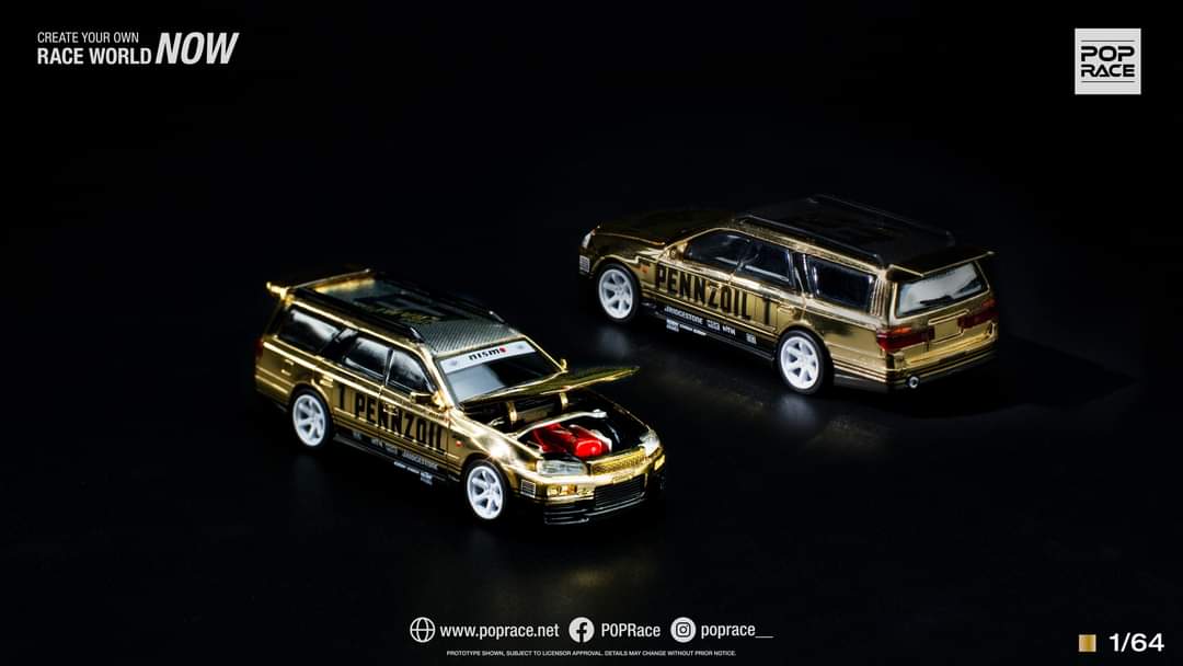 Nissan Stagea R34 Gold Chrome PR640057 1:64 by Pop Race Open Engine