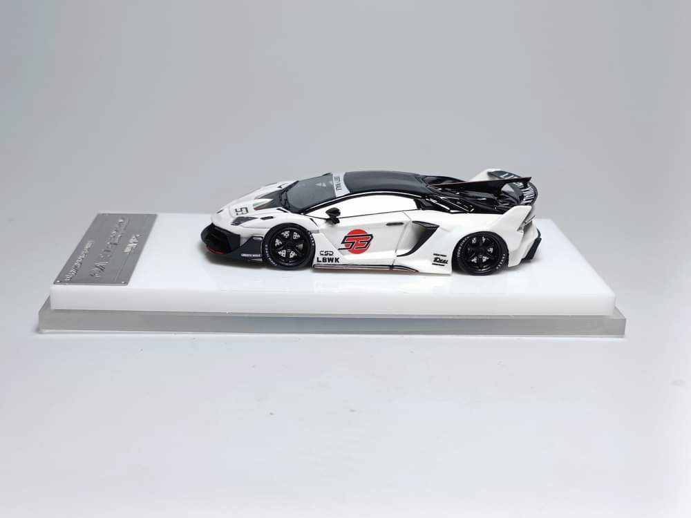 Lamborghini Aventador GT EVO LBWK LB-Silhouette Works in White 1:64 Resin by ScaleMini Drivers Side View 4