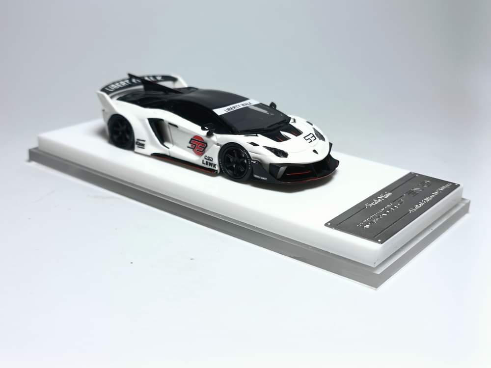 Lamborghini Aventador GT EVO LBWK LB-Silhouette Works in White 1:64 Resin by ScaleMini Front Mounted Angle View 2