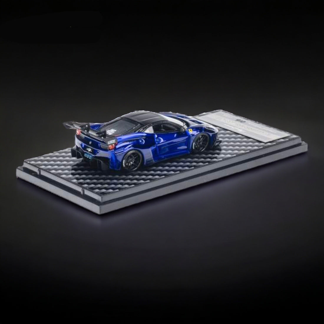 Ferrari 458 LBWK GT Resin Model Metallic Blue 1:64 by QIDIAN Angled Rear View