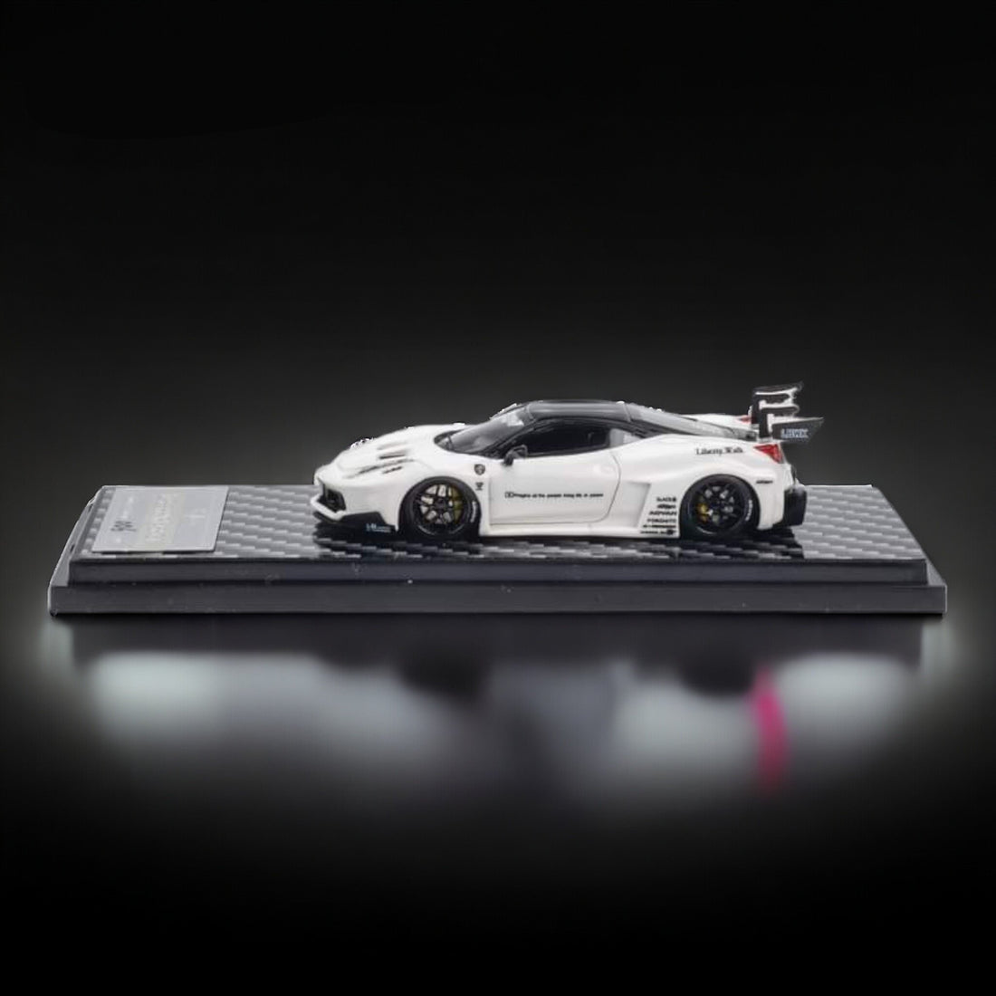 Ferrari 458 LBWK GT Resin Model Limited to 199 Pcs White 1:64 by QIDIAN Mounted Side View