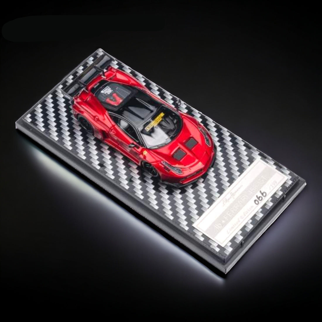 Ferrari 458 LBWK GT Resin Model Limited to 199 Pcs Metallic Red 1:64 by QIDIAN Mounted Top View