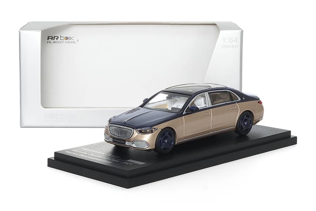 Mercedes-Benz 2021 Maybach W223 Blue-Gold 2-Tone Licensed Product 1:64 by AR Box Open Box View