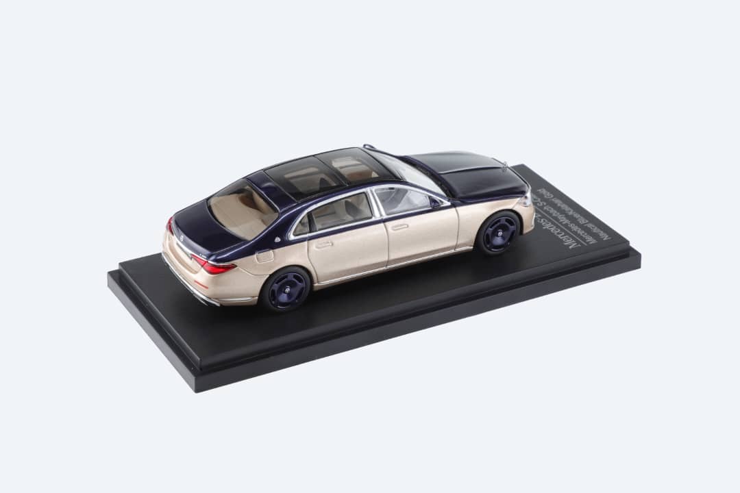 Mercedes-Benz 2021 Maybach W223 Blue-Gold 2-Tone Licensed Product 1:64 by AR Box Mounted Rear View