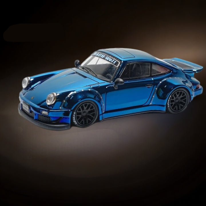 Porsche RWB 930 Blue Chrome Version Ducktail Diecast 1:64 by MC