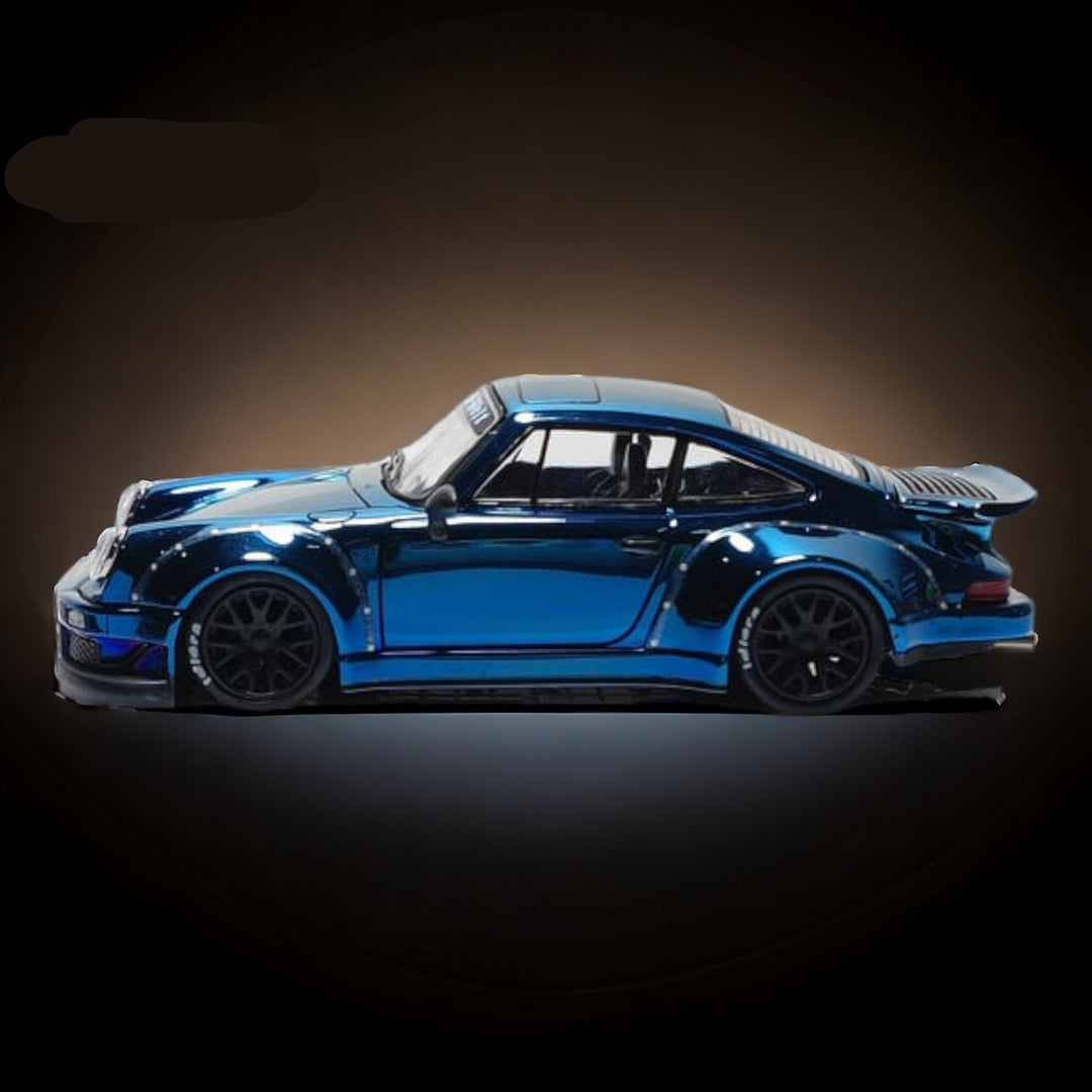 Porsche RWB 930 Blue Chrome Version Ducktail Diecast 1:64 by MC Side View