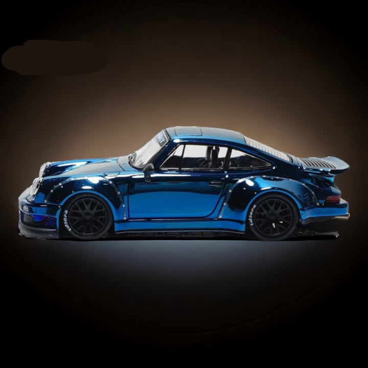 Porsche RWB 930 Blue Chrome Version Ducktail Diecast 1:64 by MC Side View