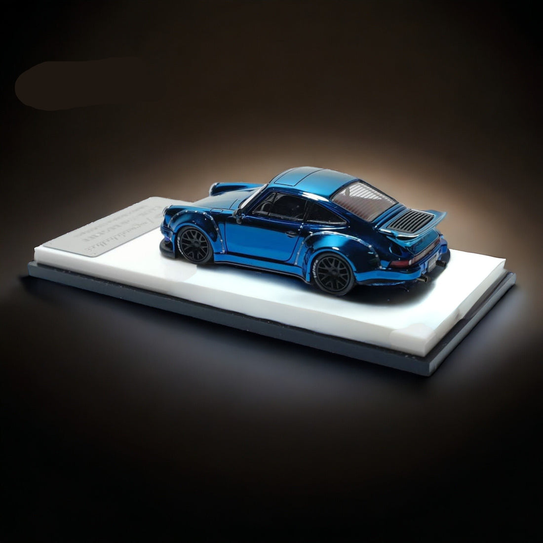 Porsche RWB 930 Blue Chrome Version Ducktail Diecast 1:64 by MC Mounted Rear View