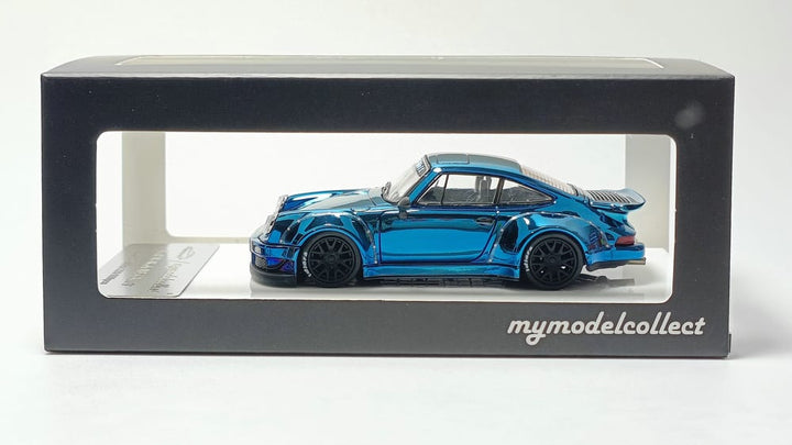 Porsche RWB 930 Blue Chrome Version Ducktail Diecast 1:64 by MC Package View