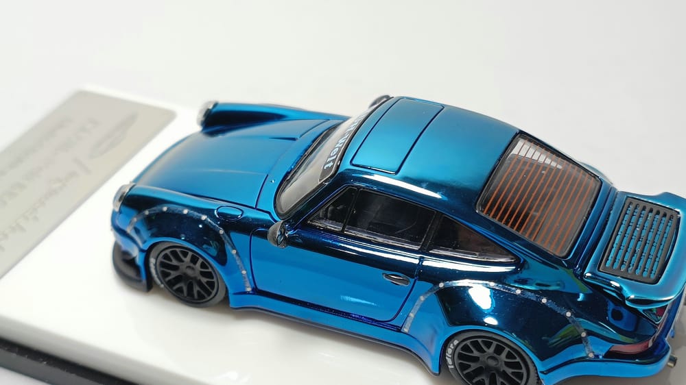 Porsche RWB 930 Blue Chrome Version Ducktail Diecast 1:64 by MC Top View