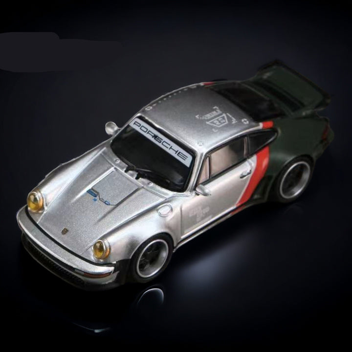 Porsche Singer Turbo Study RWB 930  Cyberpunk Silver Livery 1:64 by Rhino Model X Ghost Player Top View