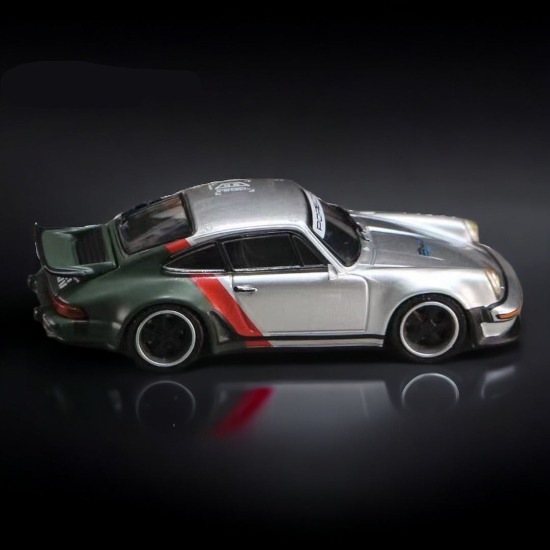 Porsche Singer Turbo Study RWB 930  Cyberpunk Silver Livery 1:64 by Rhino Model X Ghost Player Side View