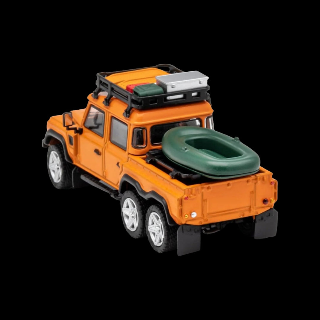 Land Rover Defender 6x6 Orange Camping Modified 1:64 by GCD KS-053-287 Left Rear View