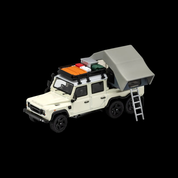 Land Rover Defender 6x6 Off-White Camping Modified 1:64 by GCD KS-053-286 with Camper