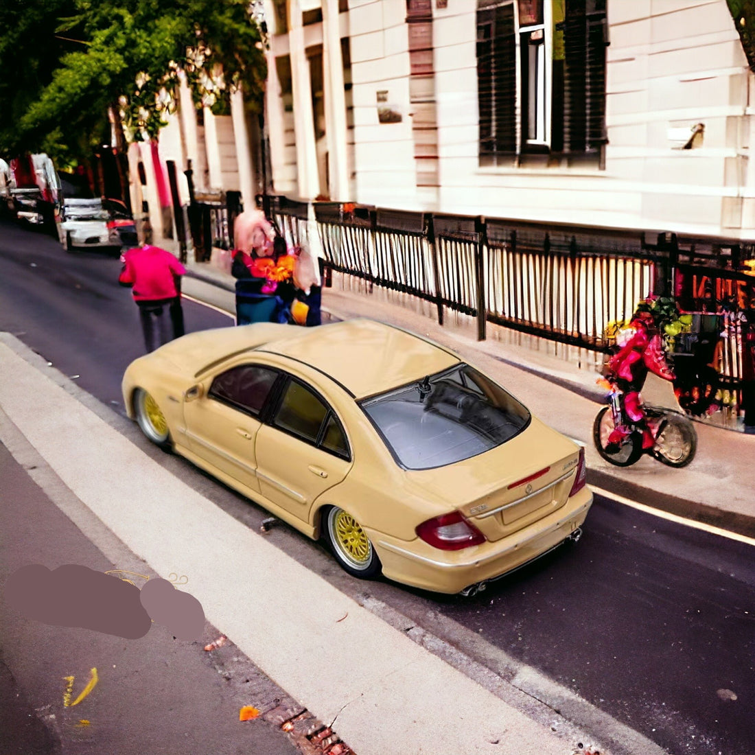 Mercedes-Benz E63 AMG W211 Lowered in Desert Yellow 1:64 by MK Model Rear View 2