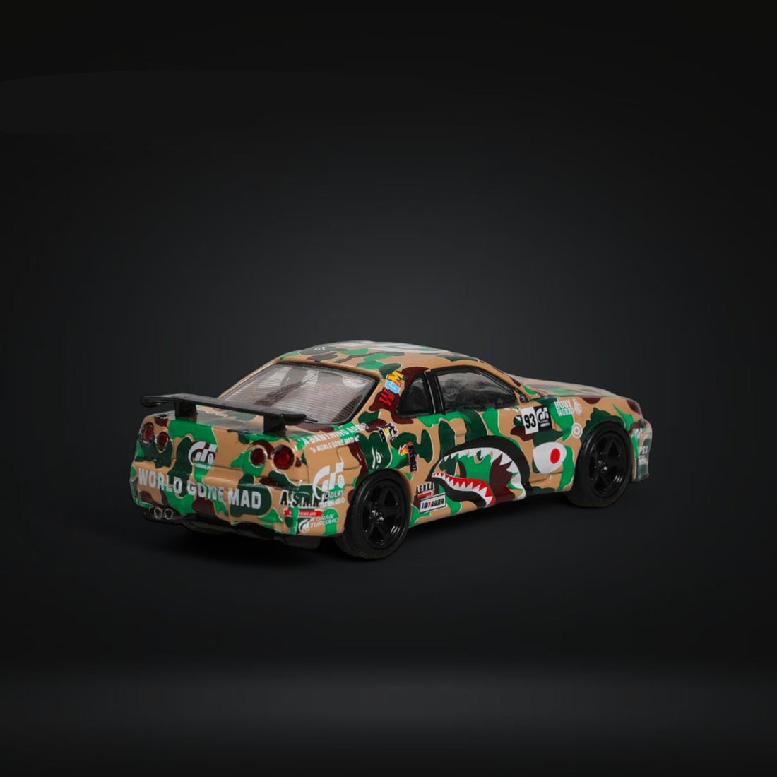 Nissan Skyline GT-R R34 APE Livery Camo 1:64 by Stance Hunters Angled Rear View