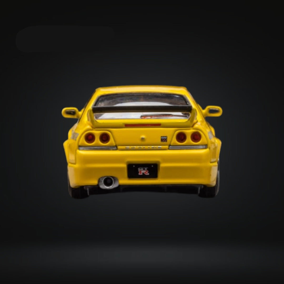 Nissan Skyline R33 GT-R 4TH Gen 400R in Yellow Openable Hood 1:64 by Focal Horizon Rear View