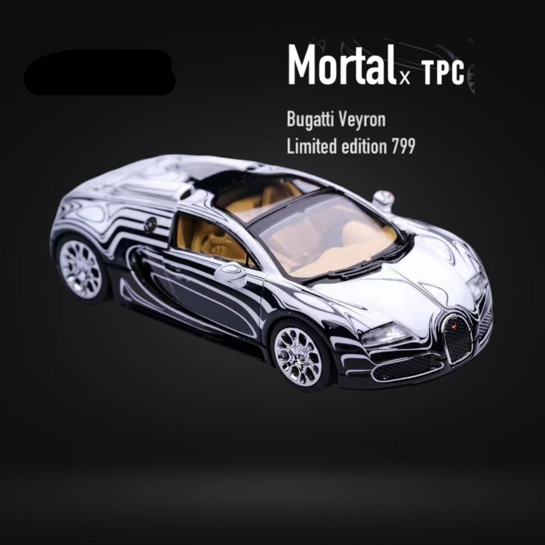 Bugatti Veyron Ceramic Dragon White/Black With Adjustable Wing 1:64 by Mortal 