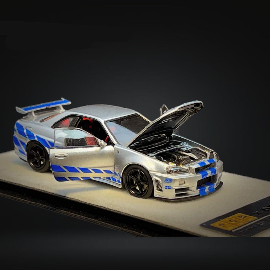 Nissan Skyline R34 Z-TUNE in Silver F&F Livery Fully Openable With Engine Included Standard Base 1:64 PGM-641004 by PGM X ONE MODEL - 2