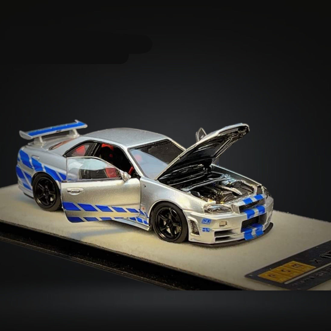 Nissan Skyline R34 Z-TUNE in Silver F&F Livery Fully Openable With Engine Included Standard Base 1:64 PGM-641004 by PGM X ONE MODEL - 4