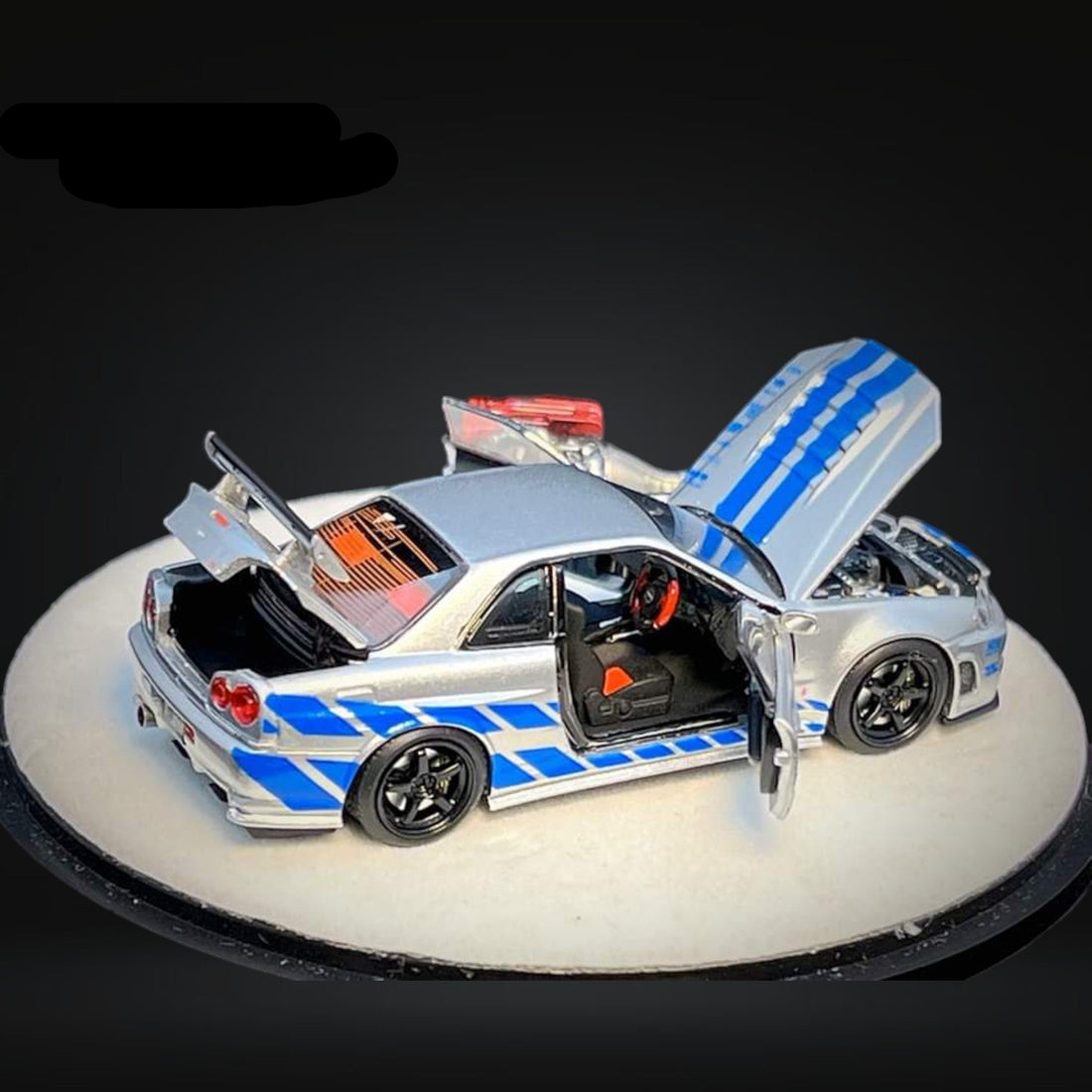 Nissan Skyline R34 Z-TUNE in Silver F&F Livery Fully Openable With Engine Included Luxury Base 1:64 PGM-641004 by PGM X ONE MODEL 5