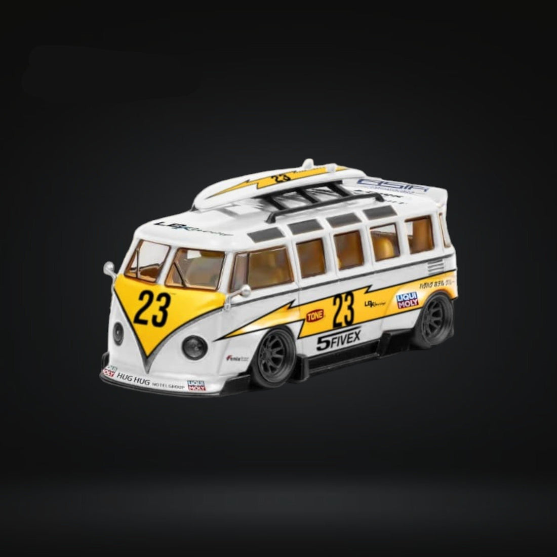 Volkswagen T1 Kombi WideBody with Surfboard in Flash #23 Livery 1:64 by LF Model